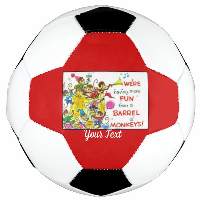 Yellow Barrel of Party Monkeys Horns Balloons Red Football (Front)
