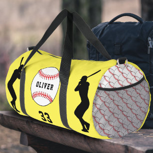 Yellow Baseball Ball Player Silhouette Name Duffle Bag