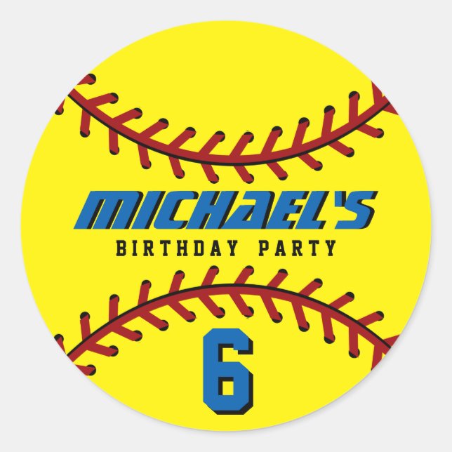 Yellow Baseball Sticker Sports Kids Birthday Party (Front)