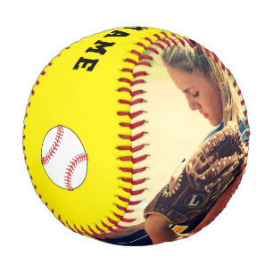 Yellow Baseball with Team Name Number Photo