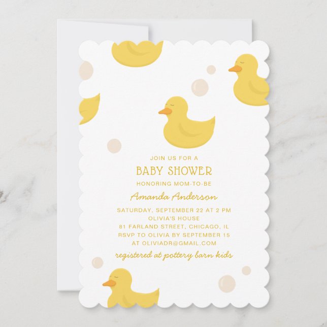 Yellow bath duck. Cute toy animal bird baby shower Invitation (Front)