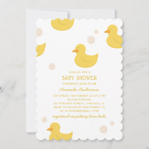 Yellow bath duck. Cute toy animal bird baby shower Invitation