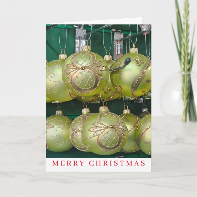 Yellow baubles up close Christmas card  (Front)
