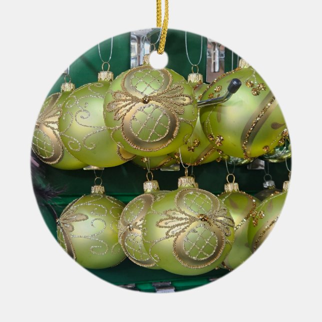 Yellow baubles up close Christmas tree ornament (Front)