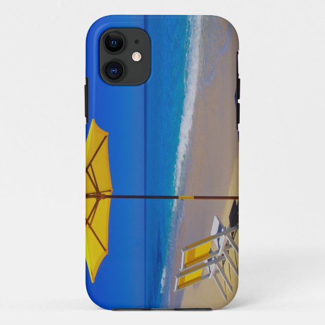 Yellow beach umbrella and chairs on pristine Case-Mate iPhone case (Back)