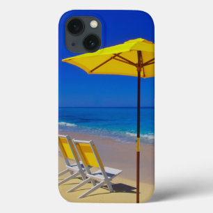 Yellow beach umbrella and chairs on pristine iPhone 13 case
