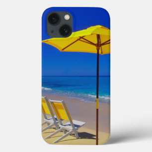 Yellow beach umbrella and chairs on pristine iPhone 13 case