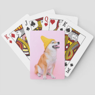 Yellow Beanie Shiba Inu Dog Playing Cards