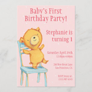 Yellow Bear Birthday Invitation