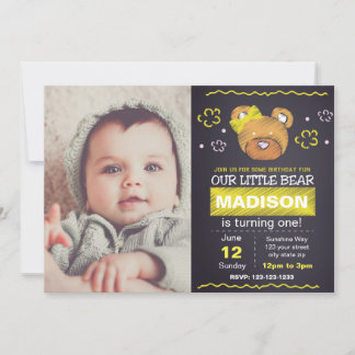 Yellow Bear Birthday Invitation with Photo
