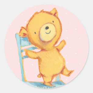 Yellow Bear Dances and Plays on Chair Classic Round Sticker