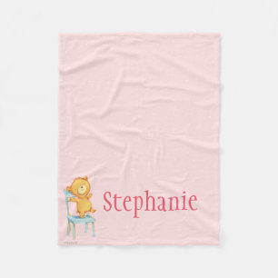Yellow Bear Dances and Plays on Chair Fleece Blanket