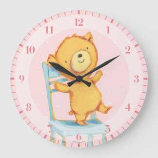 Yellow Bear Dances and Plays on Chair Large Clock