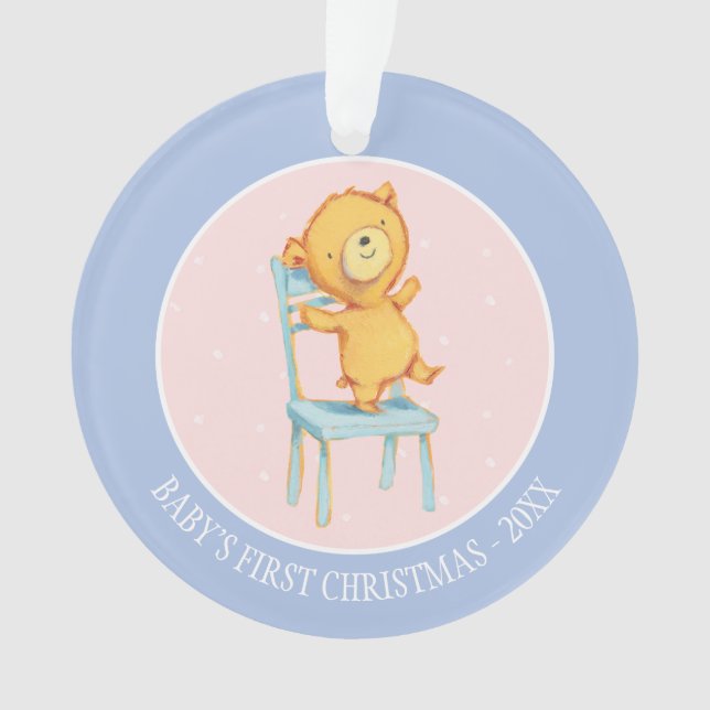 Yellow Bear Dances and Plays on Chair Ornament (Front)