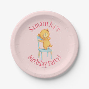 Yellow Bear Dances and Plays on Chair Paper Plate