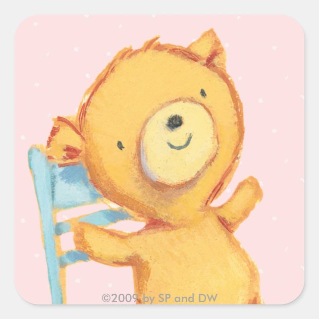 Yellow Bear Dances and Plays on Chair Square Sticker (Front)