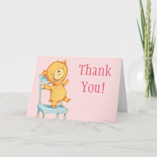 Yellow Bear Dances and Plays on Chair Thank You Card (Front)