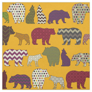 yellow bear wolf geo party fabric