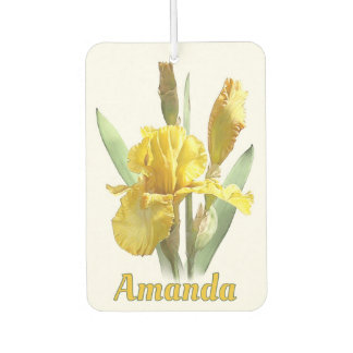 Yellow Bearded Iris Flower Personalised  Car Air Freshener