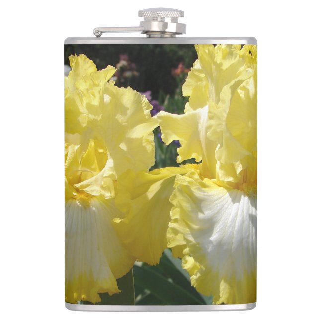 Yellow Bearded Iris Irises Flowers floral Hip Flask (Front)
