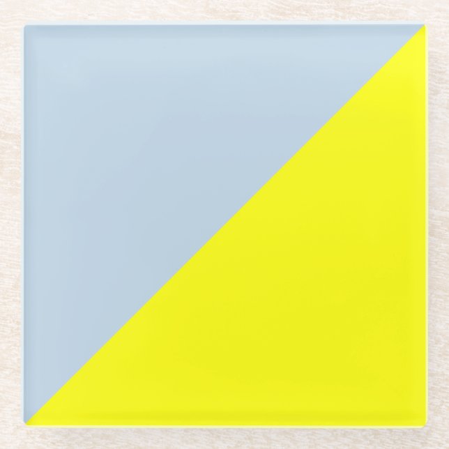 Yellow & Beau blue Solid Colour Background Glass Coaster (Front)