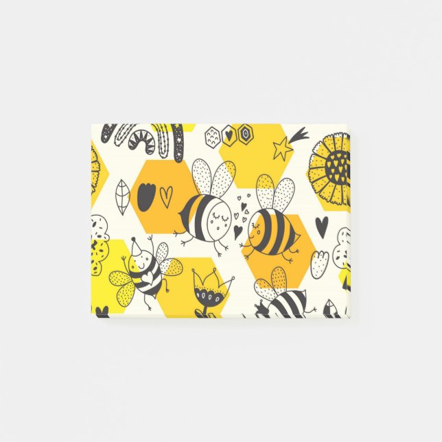 Yellow Bee and Rainbow Design Post-it Notes (Front)