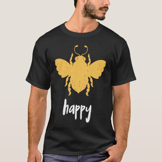 Yellow Bee Happy Motivational Be Happy  3 T-Shirt (Front)