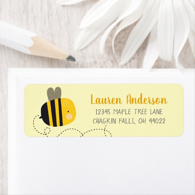 Yellow Bee Kawaii Cute Sweet Baby Shower Address (Insitu)