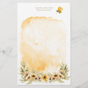 Yellow Bee Monogram Stationery Paper