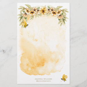Yellow Bee Monogram Stationery Paper