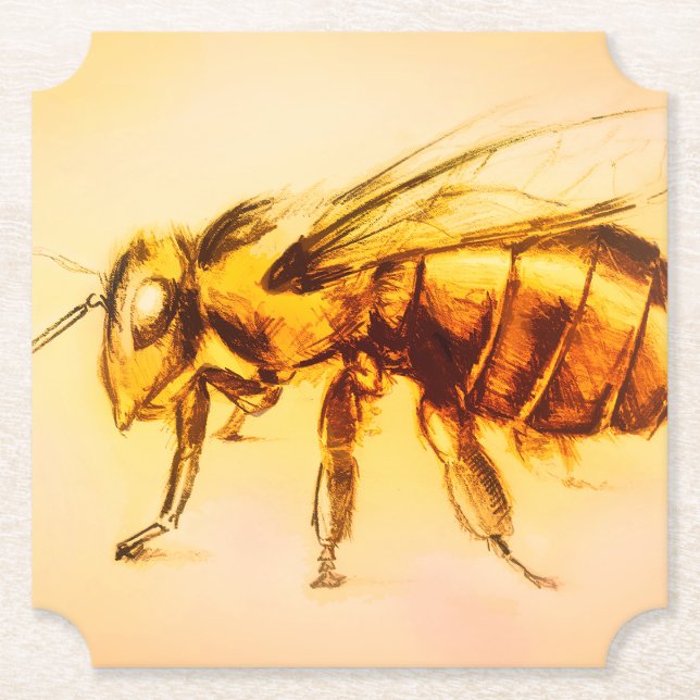 Yellow Bee Shaped Coaster, Realistic Drawing Paper Coaster (Front)