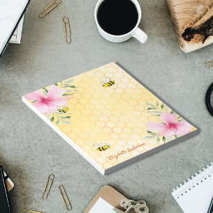 Yellow bees Cute pink tropical florals Notepad