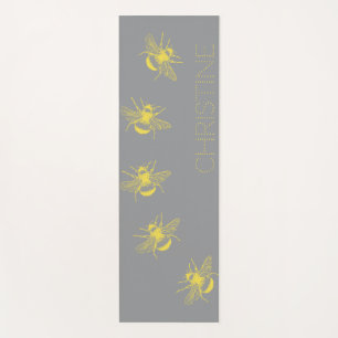 Yellow Bees Grey Yoga Mat