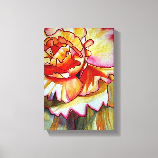 Yellow Begonia flower watercolour original art Canvas Print (Front)