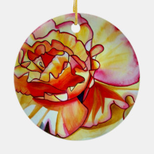 Yellow Begonia flower watercolour original art Ceramic Tree Decoration