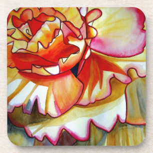 Yellow Begonia flower watercolour original art Coaster