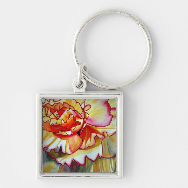 Yellow Begonia flower watercolour original art Key Ring (Front)