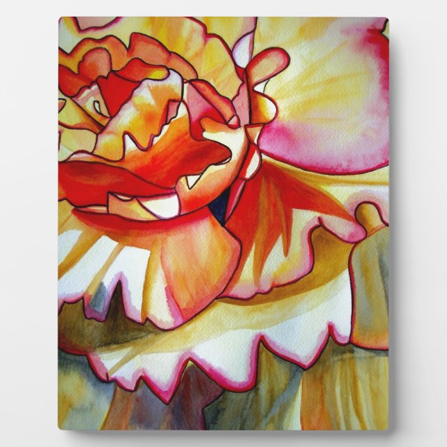 Yellow Begonia flower watercolour original art Plaque (Front)