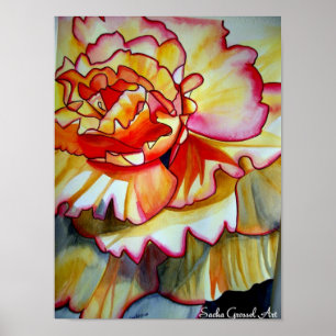 Yellow Begonia flower watercolour original art Poster
