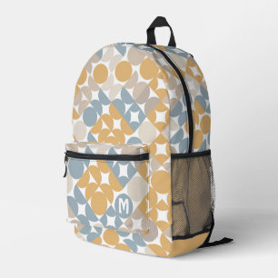 Yellow Beige Brown Grey Midcentury Circles Pattern Printed Backpack