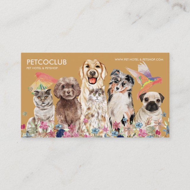 Yellow Beige Cat Dog Bird Pet Veterinary Business Card (Front)