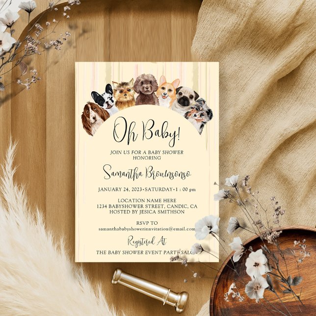 Yellow Beige Oh Baby Dogs Invitation (Creator Uploaded)