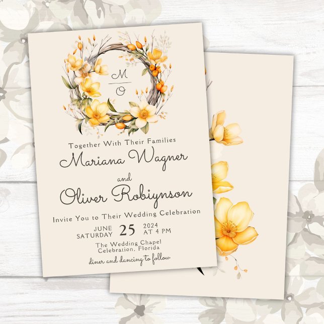 Yellow Beige Romantic Floral Wedding Invitation (Creator Uploaded)