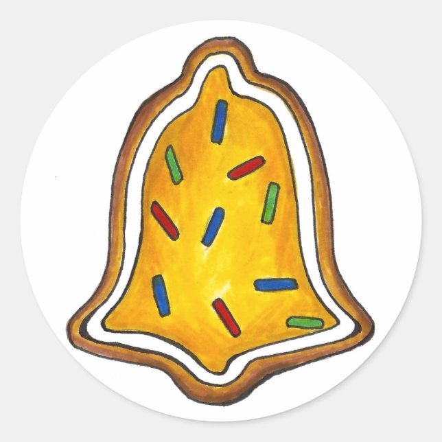 Yellow Bell Sugar Cookie Sprinkles Christmas Xmas Classic Round Sticker (Front)