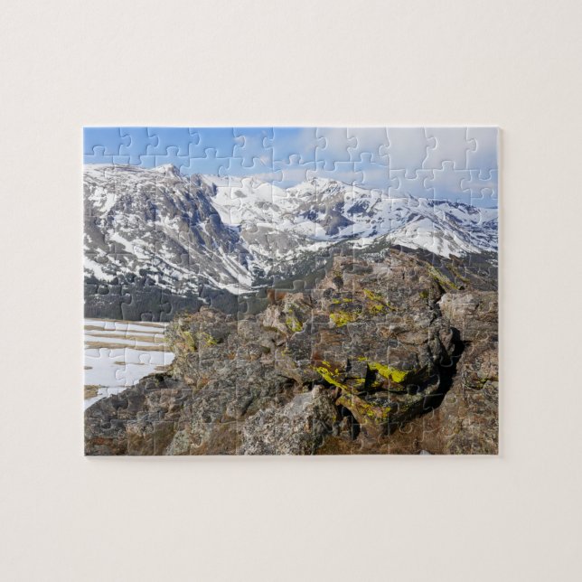Yellow-Bellied Marmot Gazing at Rocky Mountains Jigsaw Puzzle (Horizontal)