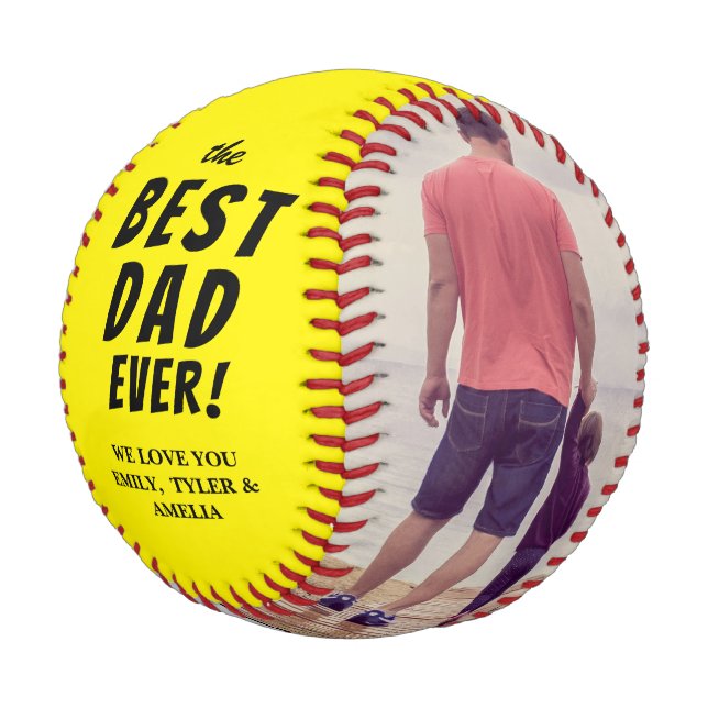 Yellow Best Dad Ever 2 Photo Collage  Baseball (Angled)
