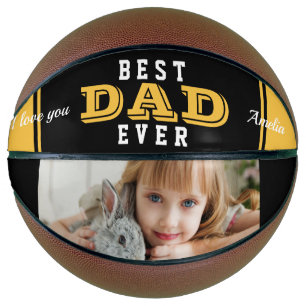 Yellow Best Dad Ever Father Typography Photo Basketball