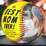 Yellow Best Mum Ever 2 Photo Collage  Softball<br><div class="desc">Yellow Best Mum Ever 2 Photo Collage Softball. The best mum ever 2-photo template softball. Personalise it with 2 favourite photos and your names. You can change any text on the softball or erase it. This modern custom and personalised softball is a perfect gift for a mother for a Mother`s...</div>