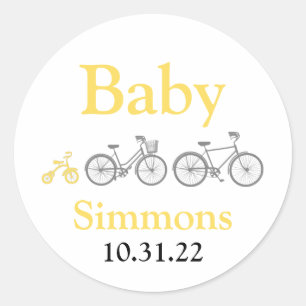 Yellow Bicycle Baby Shower Classic Round Sticker