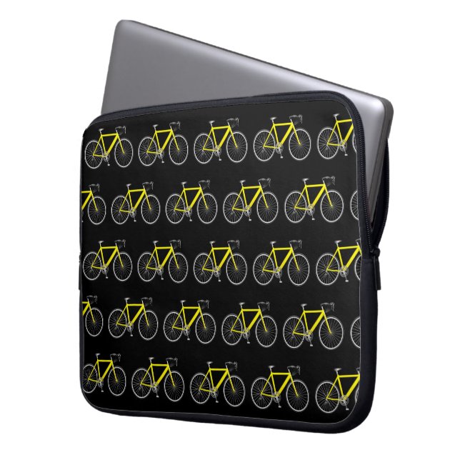 Yellow Bicycle On Black Laptop Sleeve (Front Left)